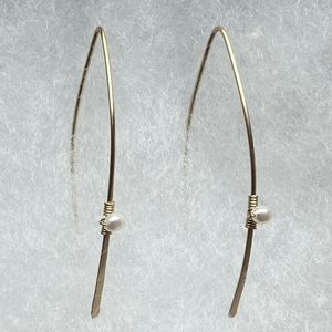 14k Gold Fill Pearl Open Hoop Minimalist Earrings